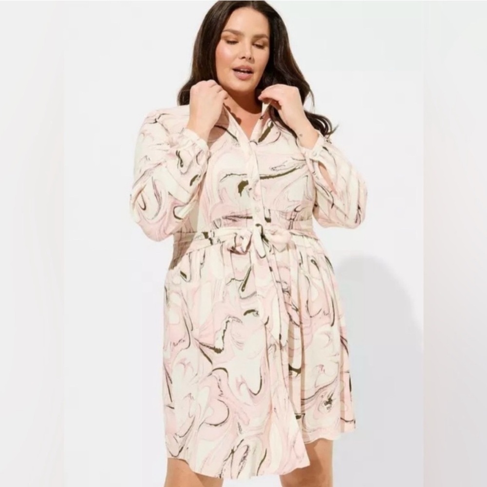 Torrid Pink and Cream Long Sleeve Dress